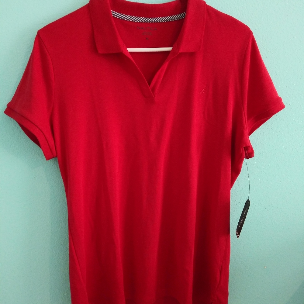 A red nautica v neck shirt